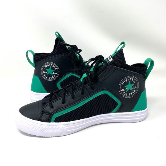 Converse Women's Size 7 170144C CTAS ULTRA MID Black Mesh Green Leather Sneakers - Picture 5 of 9